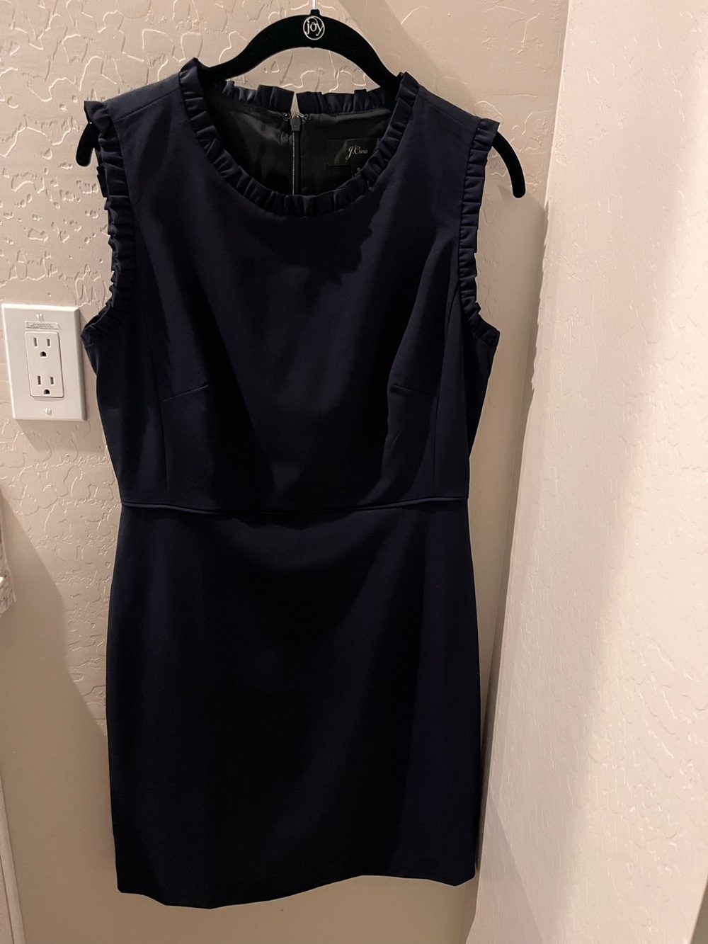 J. Crew Navy Sleeveless Ruffle-Trim Sheath Dress